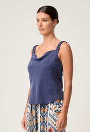 ONCE WAS Delray Reversible Cupro Cami in Lapis