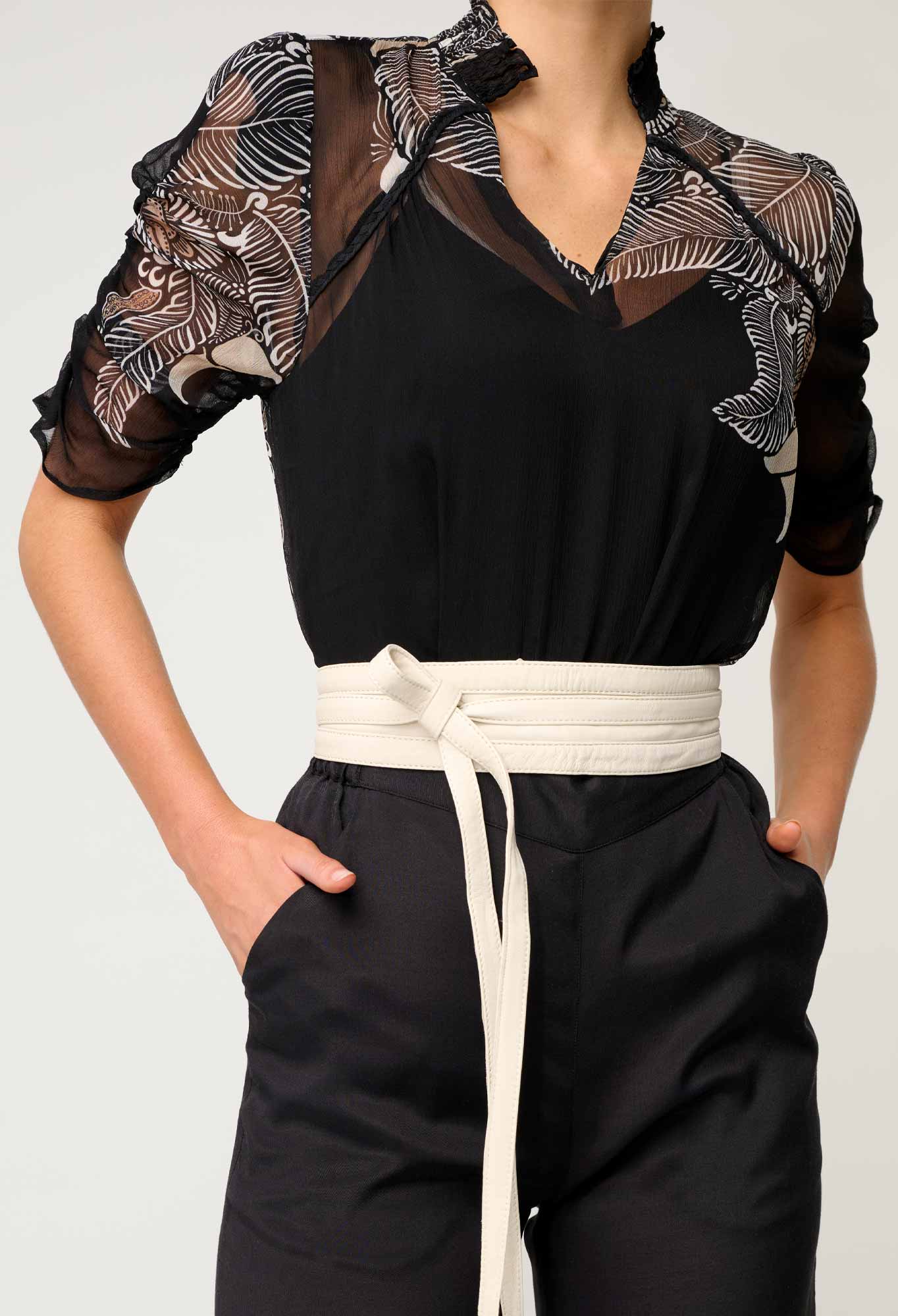 Once Was Samira Viscose Chiffon Sleeve Blouse in Onyx Casablanca