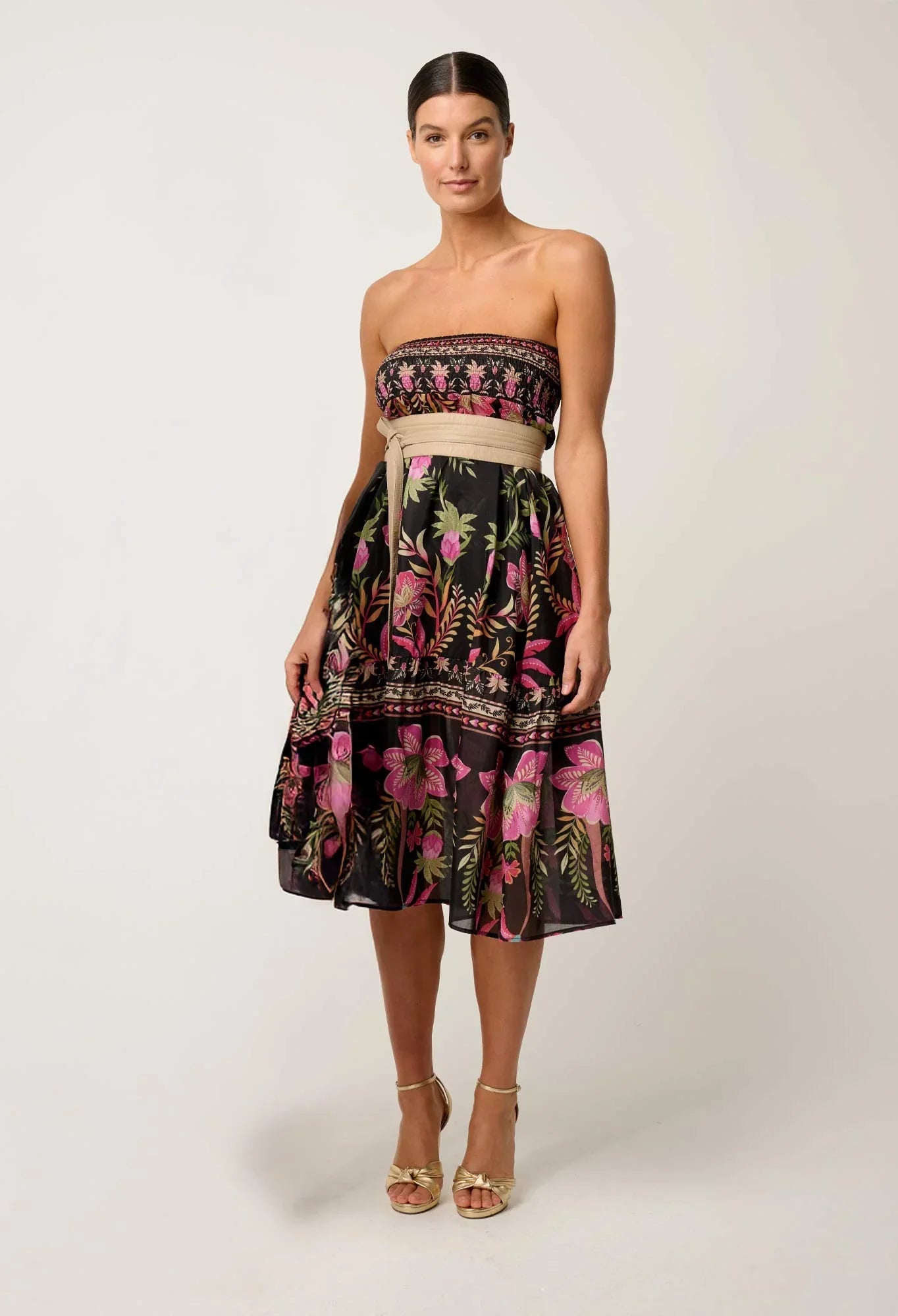 Once Was Cordelia Placement print shirted waist silk cotton skirt