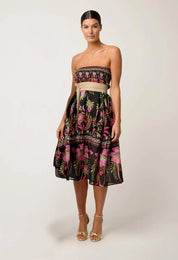 Once Was Cordelia Placement print shirted waist silk cotton skirt