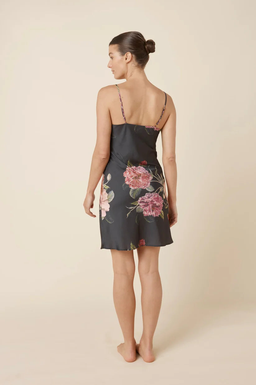Gingerlilly Piper Floral Silky Satin Nightie Black