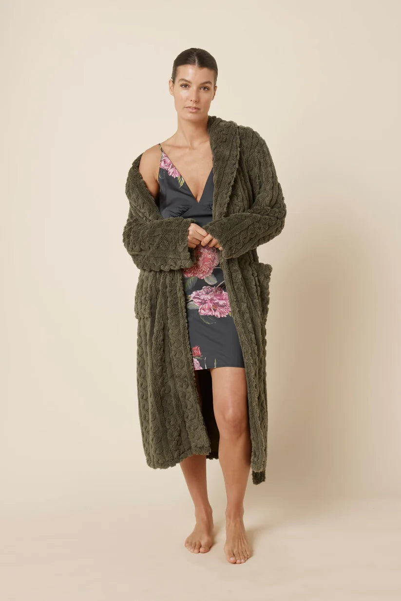 Gingerlilly Piper Floral Silky Satin Nightie Black