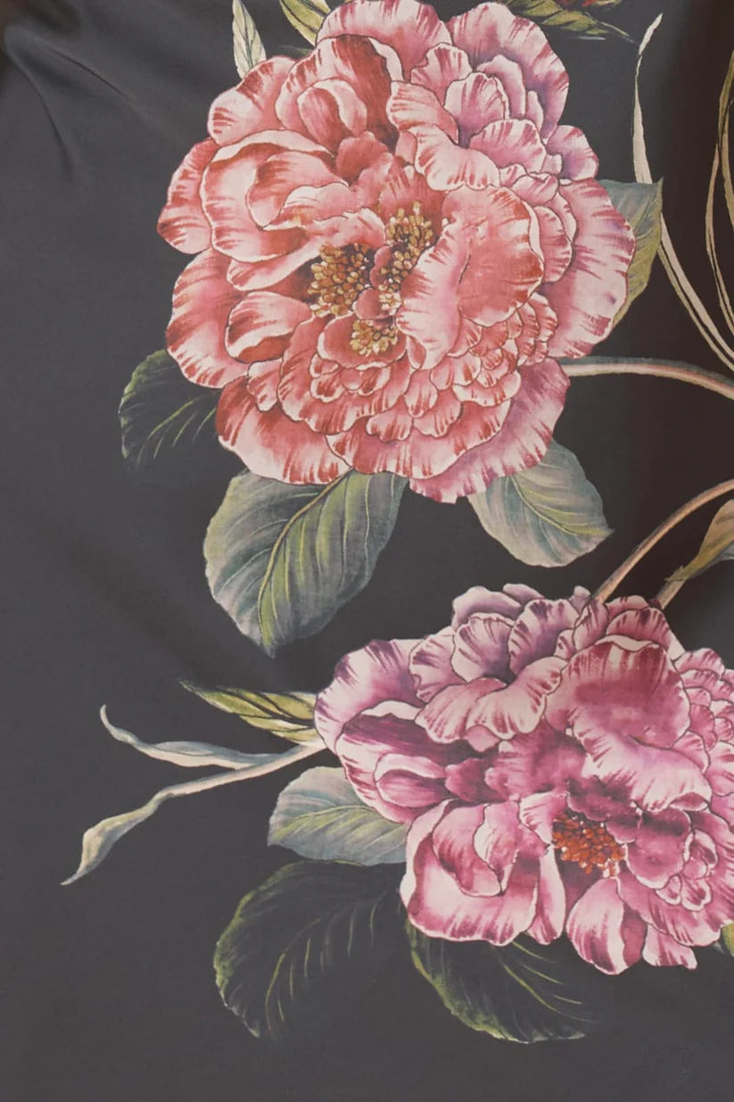 Gingerlilly Piper Floral Silky Satin Nightie Black