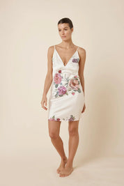 Gingerlilly Piper Floral Silky Satin Nightie Ivory
