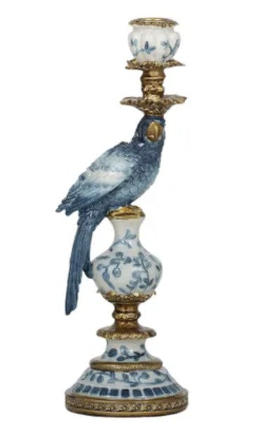 Polly Parrot Resin Candleholder Blue