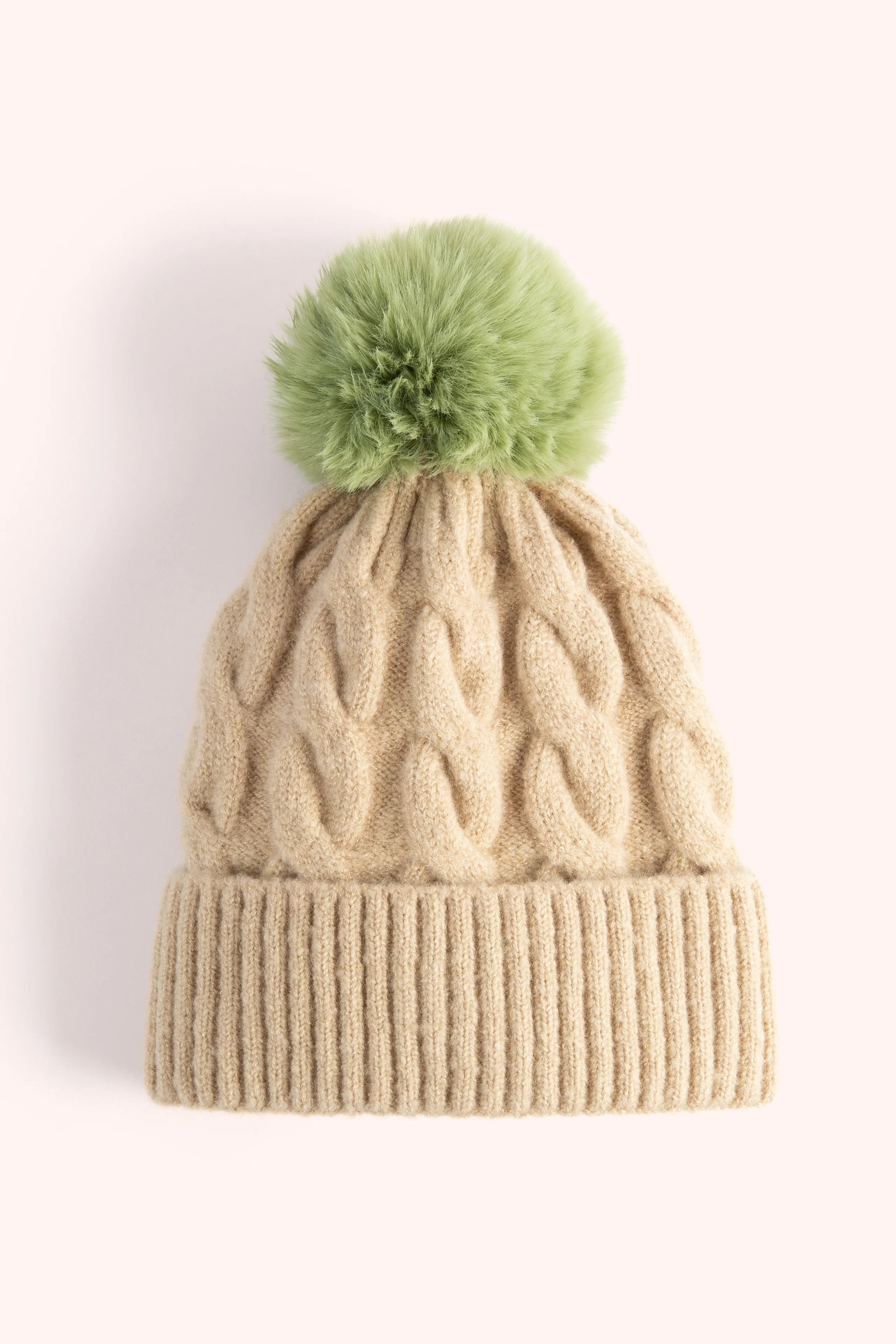 Powder Elise Knitted Pompom Hat Cream/Green