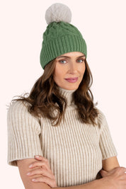 Powder Elise Knitted Pompom Hat Green/Cream