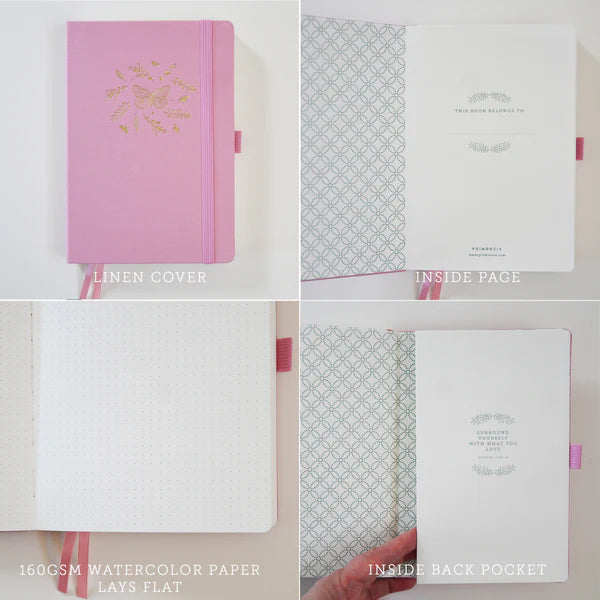 Primrosia 'Butterfly' Pink – Watercolor Dot Grid A5 Journal