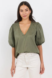 Sage Pleat Short Sleeve Top