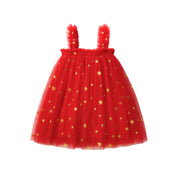 Classic Christmas Red Star Tulle Dress
