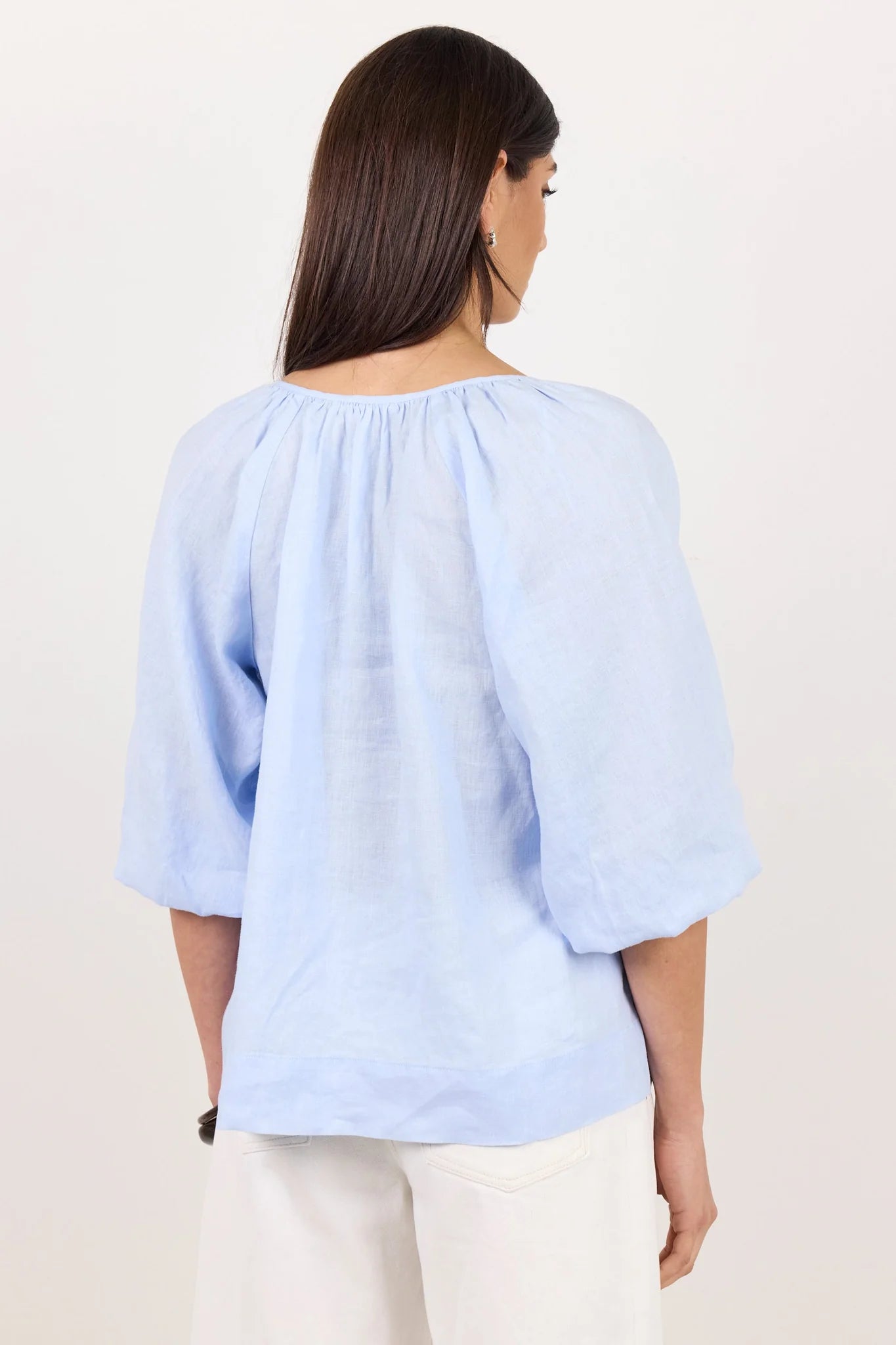 Revolutionary Ice Blue Linen Relaxed LS Top