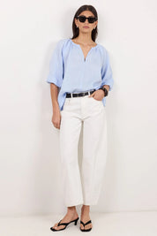 Revolutionary Ice Blue Linen Relaxed LS Top