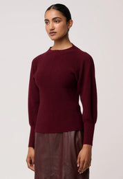 Roselle Merino Wool Blend Knit Top in Bordeaux