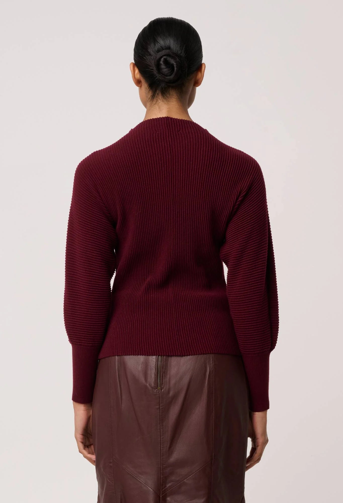 Roselle Merino Wool Blend Knit Top in Bordeaux