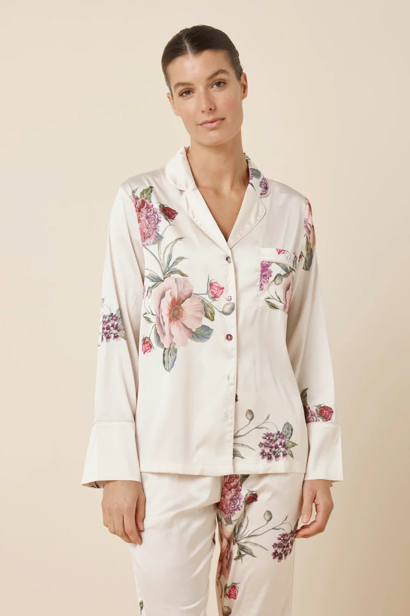 Gingerlilly Ruby Floral Satin PJ set - Ivory