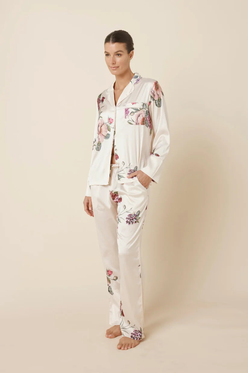 Gingerlilly Ruby Floral Satin PJ set - Ivory