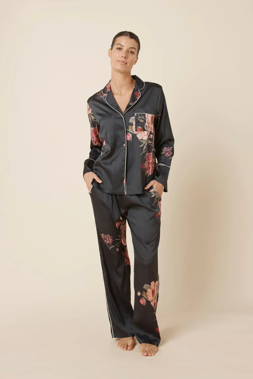 Gingerlilly Ruby Floral Satin PJ set - Black