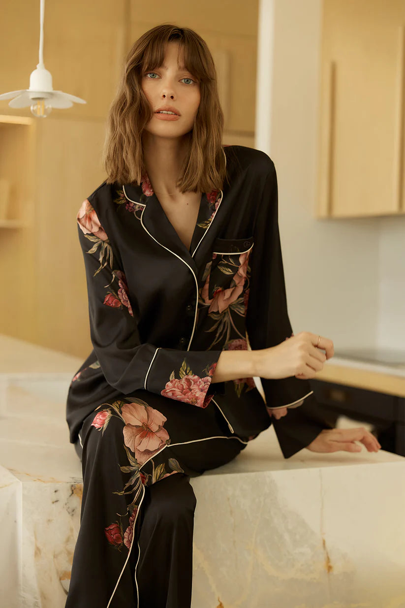 Gingerlilly Ruby Floral Satin PJ set - Black