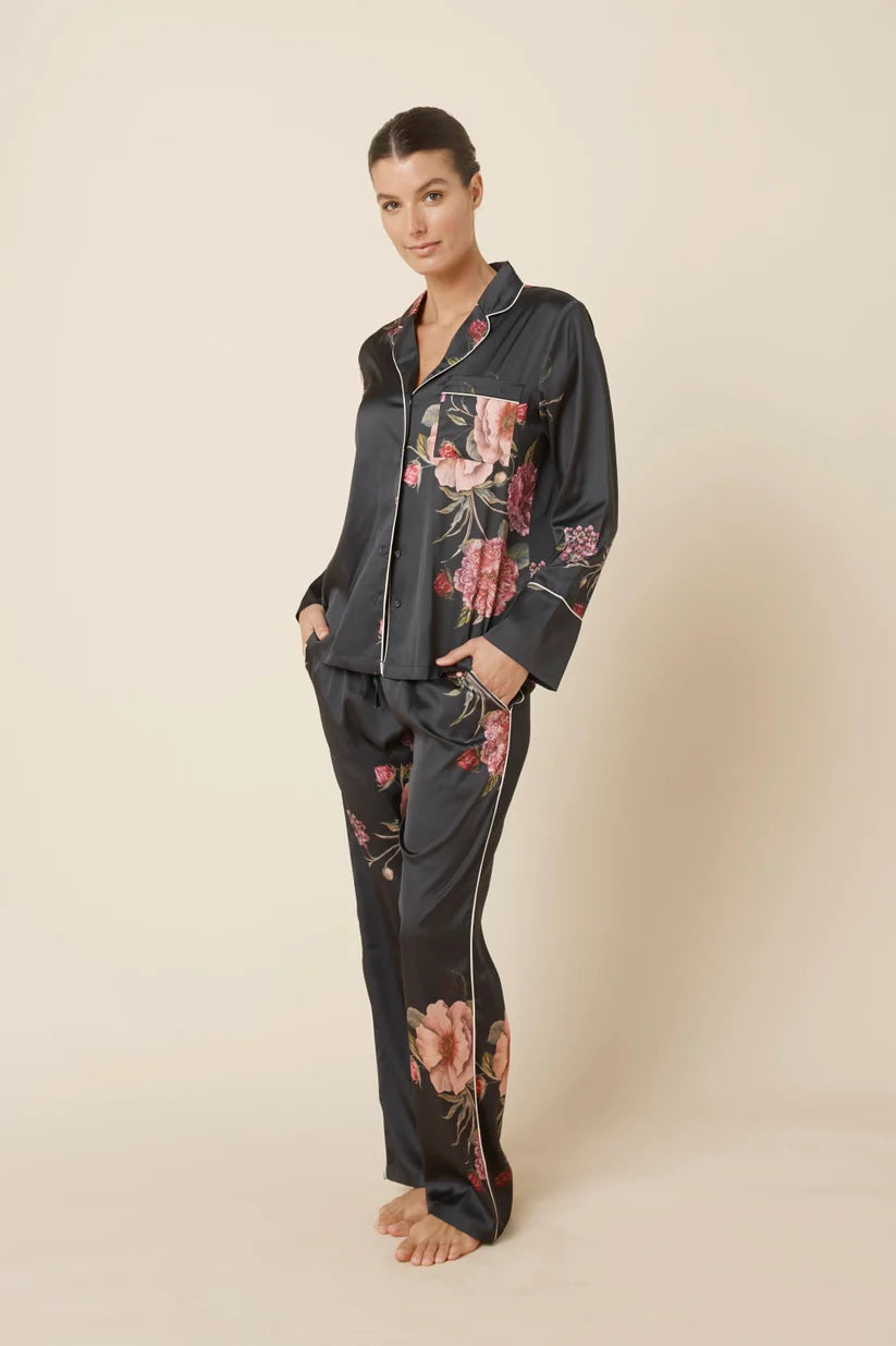 Gingerlilly Ruby Floral Satin PJ set - Black