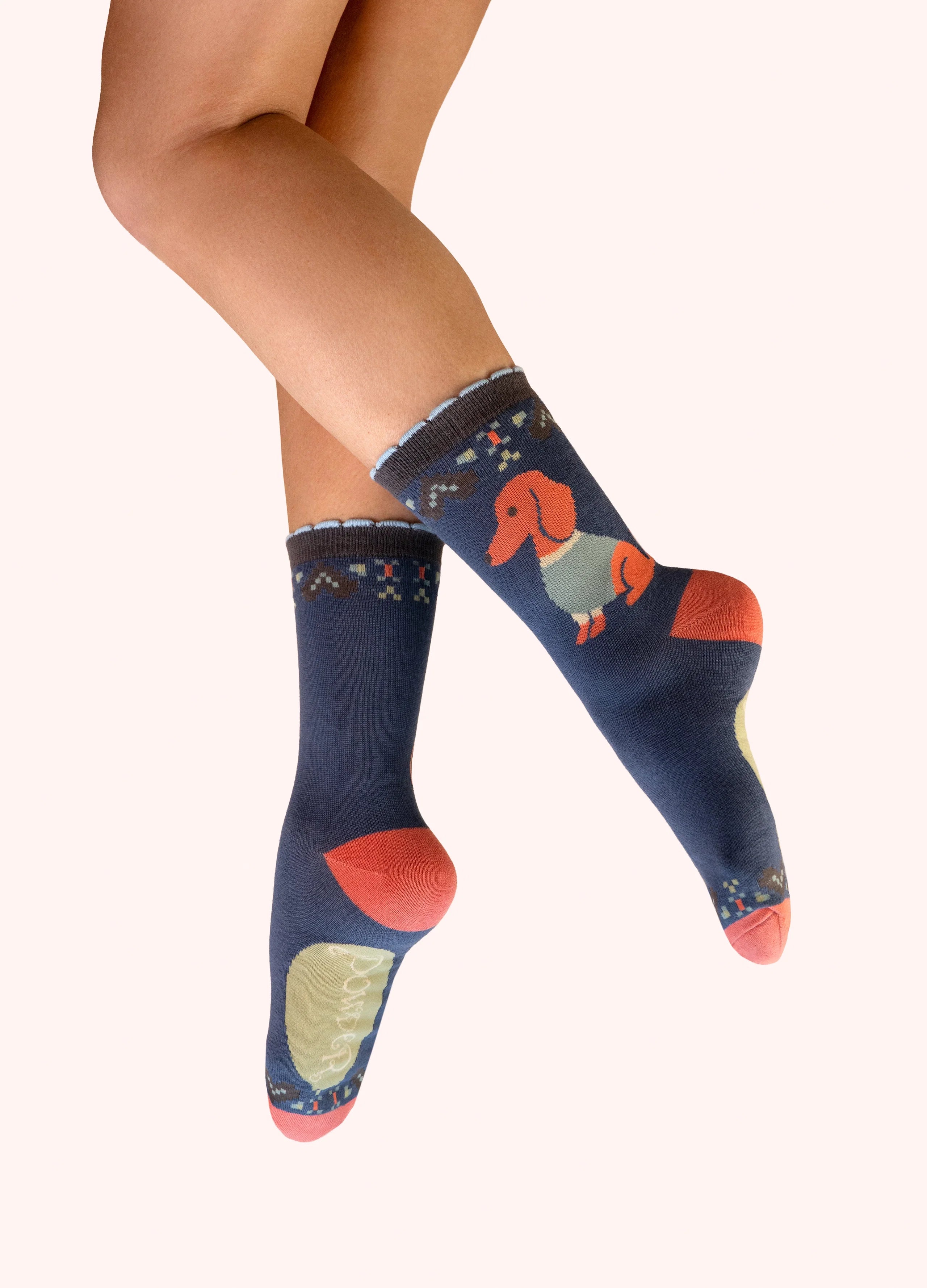 Powder sausage dog denim socks