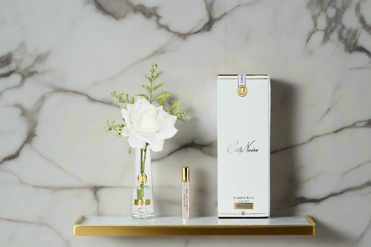 COTE NOIRE Summer Rose Ivory White with Gold Badge