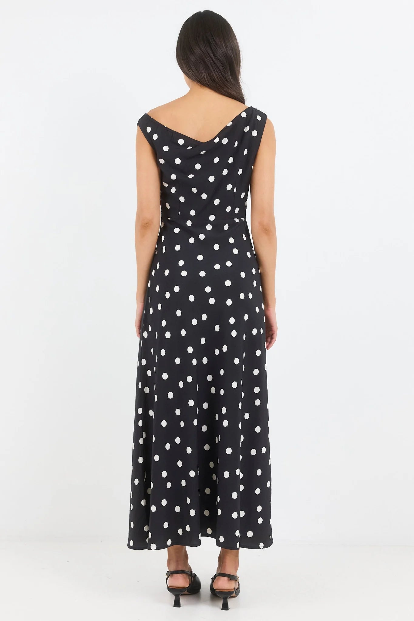 Spotlight Black Polka Dot Off Shoulder Flare Maxi Dress
