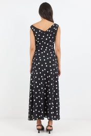 Spotlight Black Polka Dot Off Shoulder Flare Maxi Dress