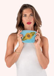 Embroidered Velvet Mini Pouch - Summer Sunflower
