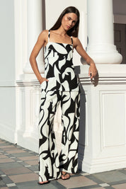 Stories to be told Metropolitan Black Ivory Print Wideleg Pants