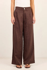Curator Dark Chocolate Linen Pleat Front Wide Leg Pants