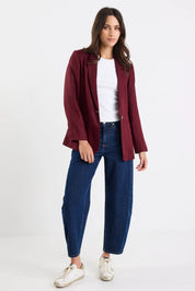 Voyant Burgundy Single Breasted Longline Blazer
