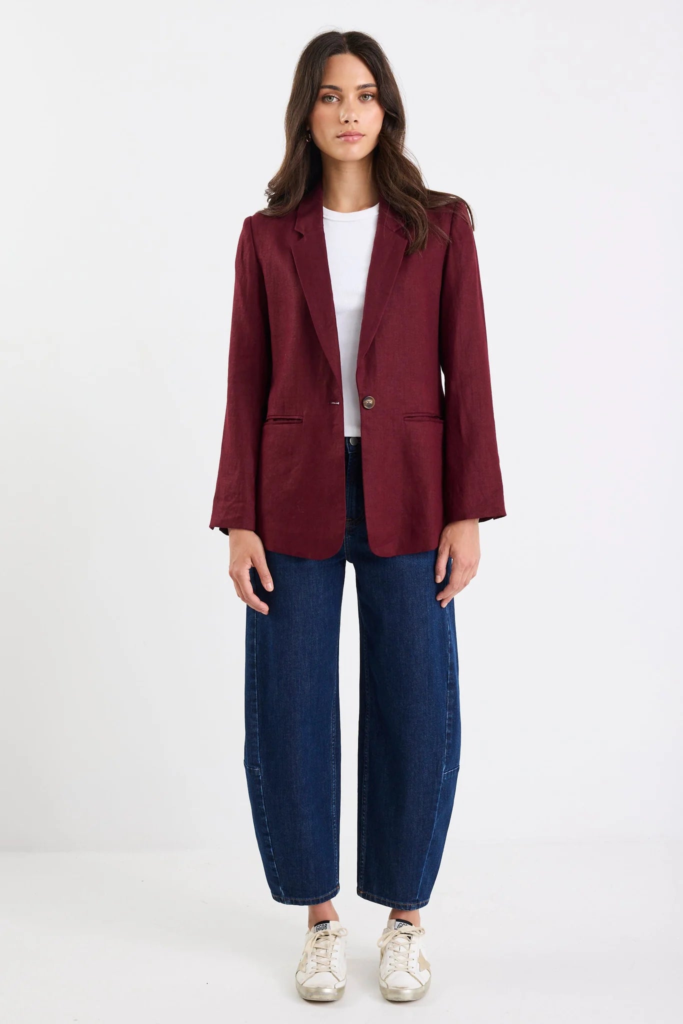 Voyant Burgundy Single Breasted Longline Blazer