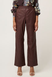 Once Was Joan Genuine Leather Straight Leg Pant - Oxblood