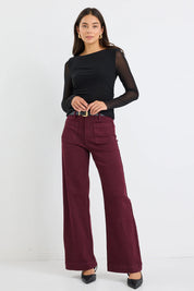 Zoey Burgundy High Rise Wide Leg Pocket Jean