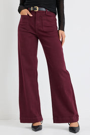 Zoey Burgundy High Rise Wide Leg Pocket Jean
