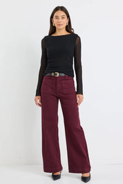 Zoey Burgundy High Rise Wide Leg Pocket Jean
