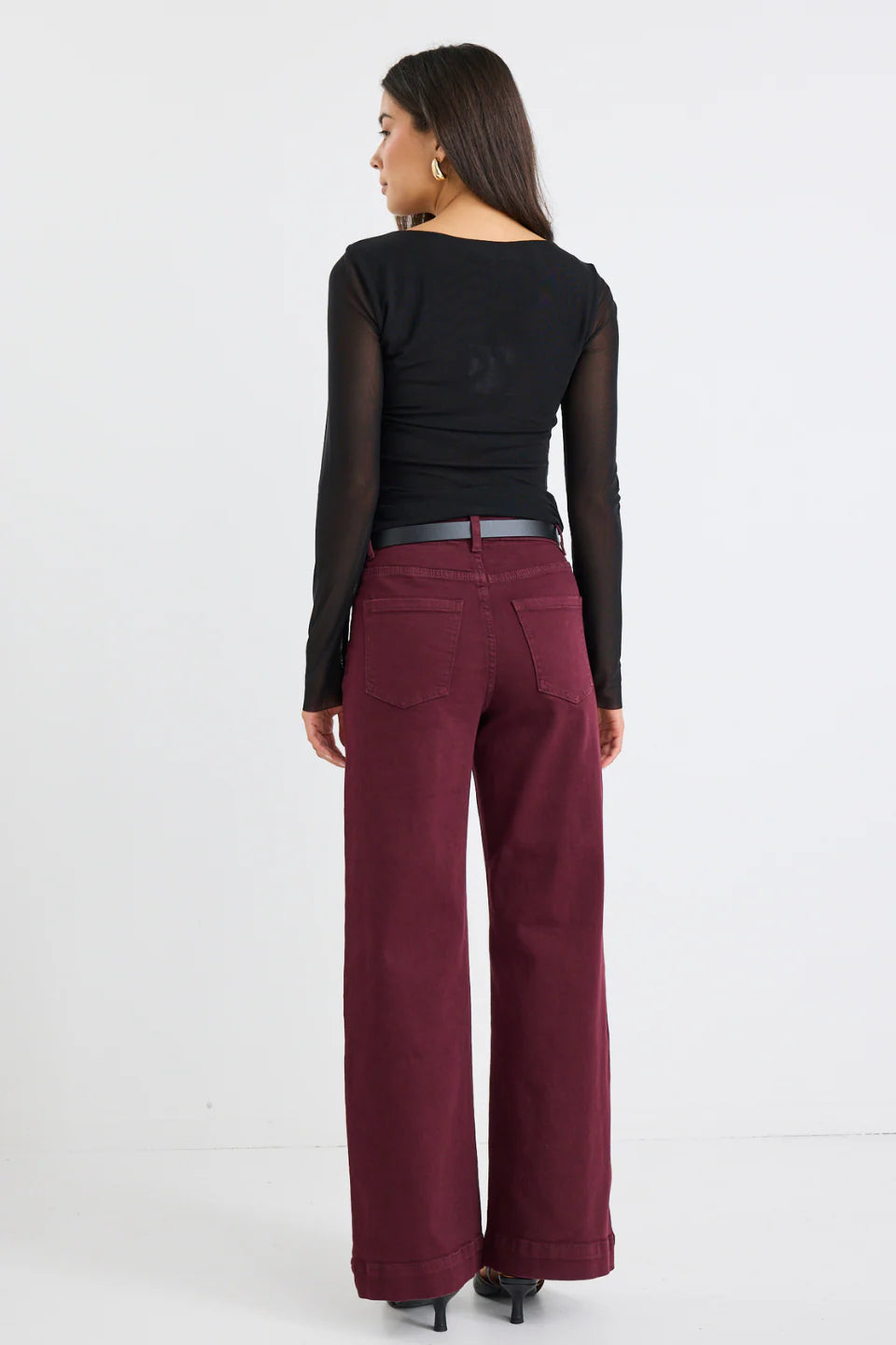 Zoey Burgundy High Rise Wide Leg Pocket Jean