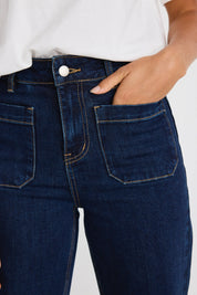 Zoey Indigo High Rise Wide Leg Pocket Jean