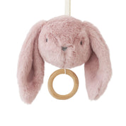 Alimrose Darcey Bunny Musical toy in petal pink with floppy ears and wooden ring pull.