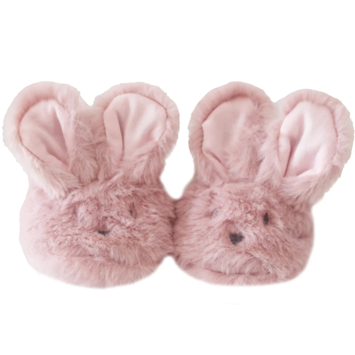 Alimrose Luxe Bunny Booties in petal pink with floppy ears, front view.