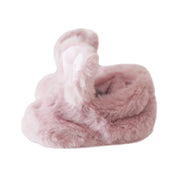 Alimrose Luxe Bunny Booties in petal pink shown from the side to highlight soft plush design.