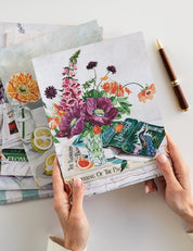 Bespoke Letterpress Poppies & Foxglove Workbook with floral cover illustration held in hands