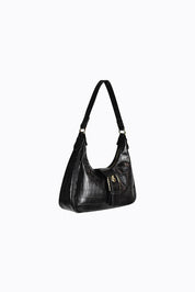 Millie Scoop Shoulder Bag with Buckle - Black Croc Gold