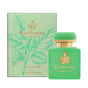 Carthusia Intenso di Basilico perfume bottle with matching green illustrated box featuring basil leaf design.