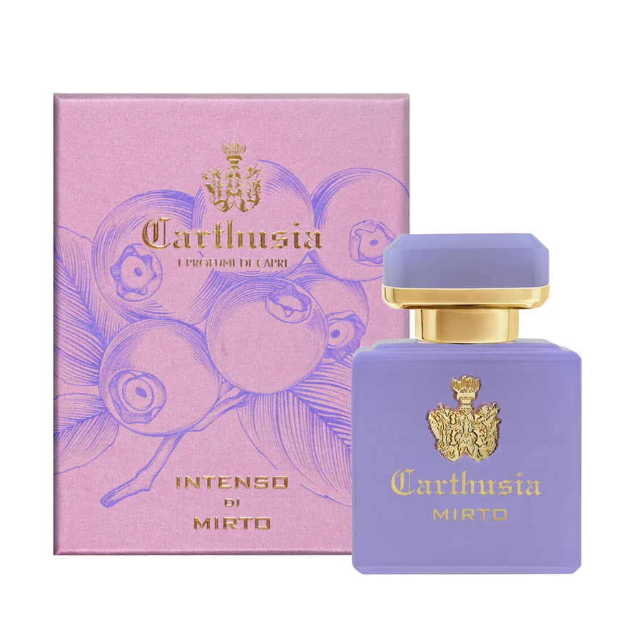 Carthusia Intenso di Mirto Eau de Parfum with illustrated purple box packaging