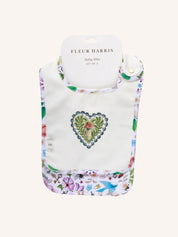 Fleur Harris Secret Diary Dandy Duo Bib set of 2 from the All My Hearts collection, featuring whimsical illustrations and gold snap closure.