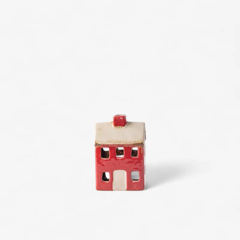 French Country Alsace Petite Tea Light Chalet in red with cream roof and chimney, front view