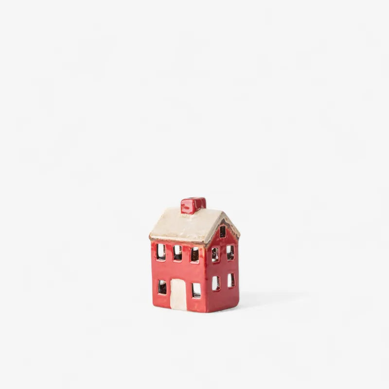 French Country Alsace Petite Tea Light Chalet in red with cream roof, angled side view