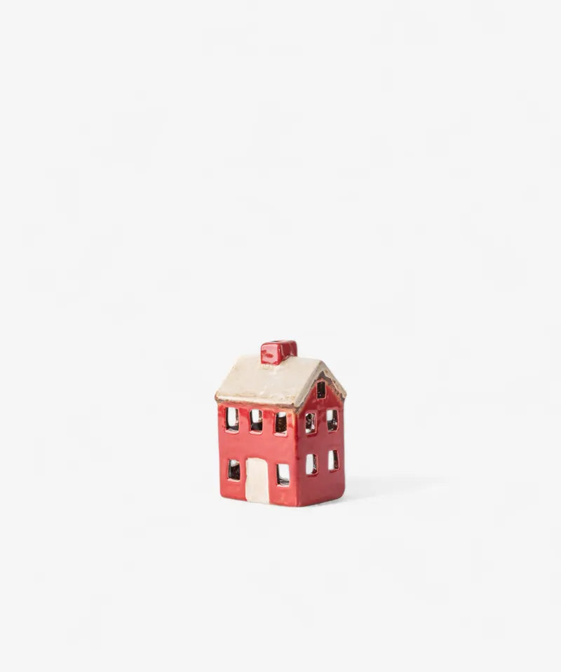 French Country Alsace Petite Tea Light Chalet in red with cream roof, angled side view