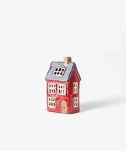 Alsace Tea Light House ceramic candle holder with navy roof, red walls, and hand-painted windows by French Country.